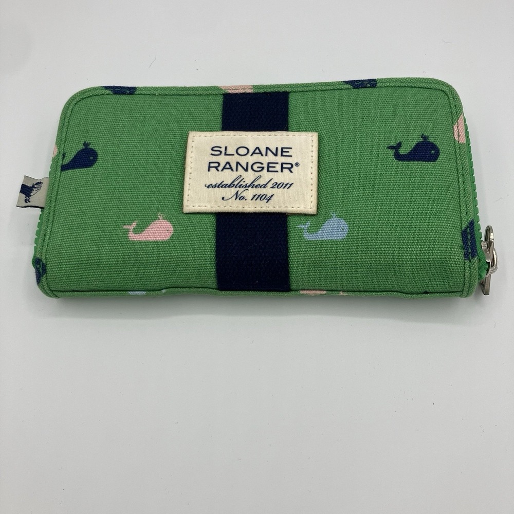 Sloane Ranger Green Whale Pattern Zip Wallet Clutch Card Holder Coin Purse
